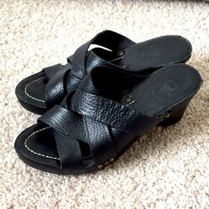 Frye leather slip on sandal wedge clog